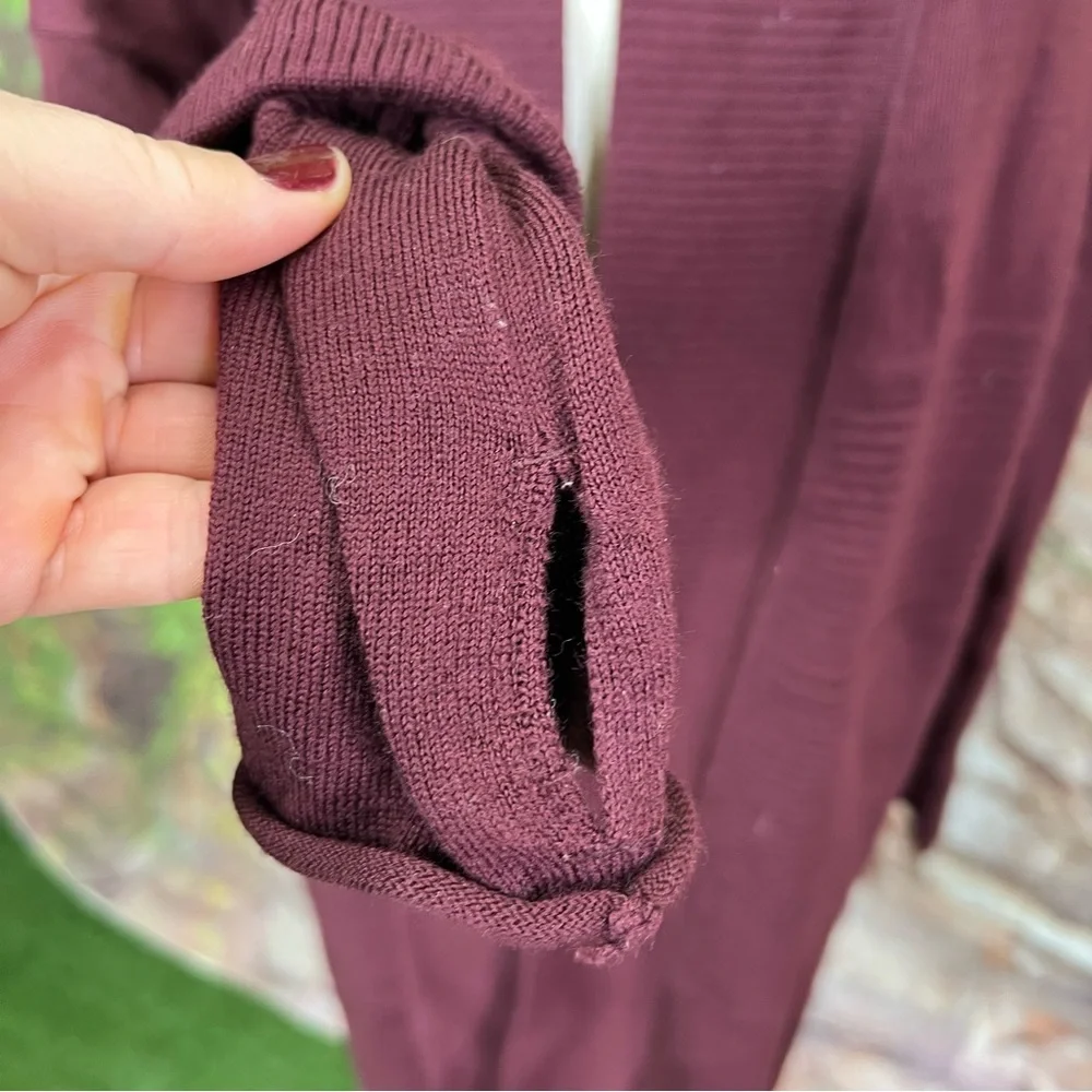 LULULEMON Heathered Plum Athleisure Rib Knit Merino Wool Open Cardigan Sweater 4